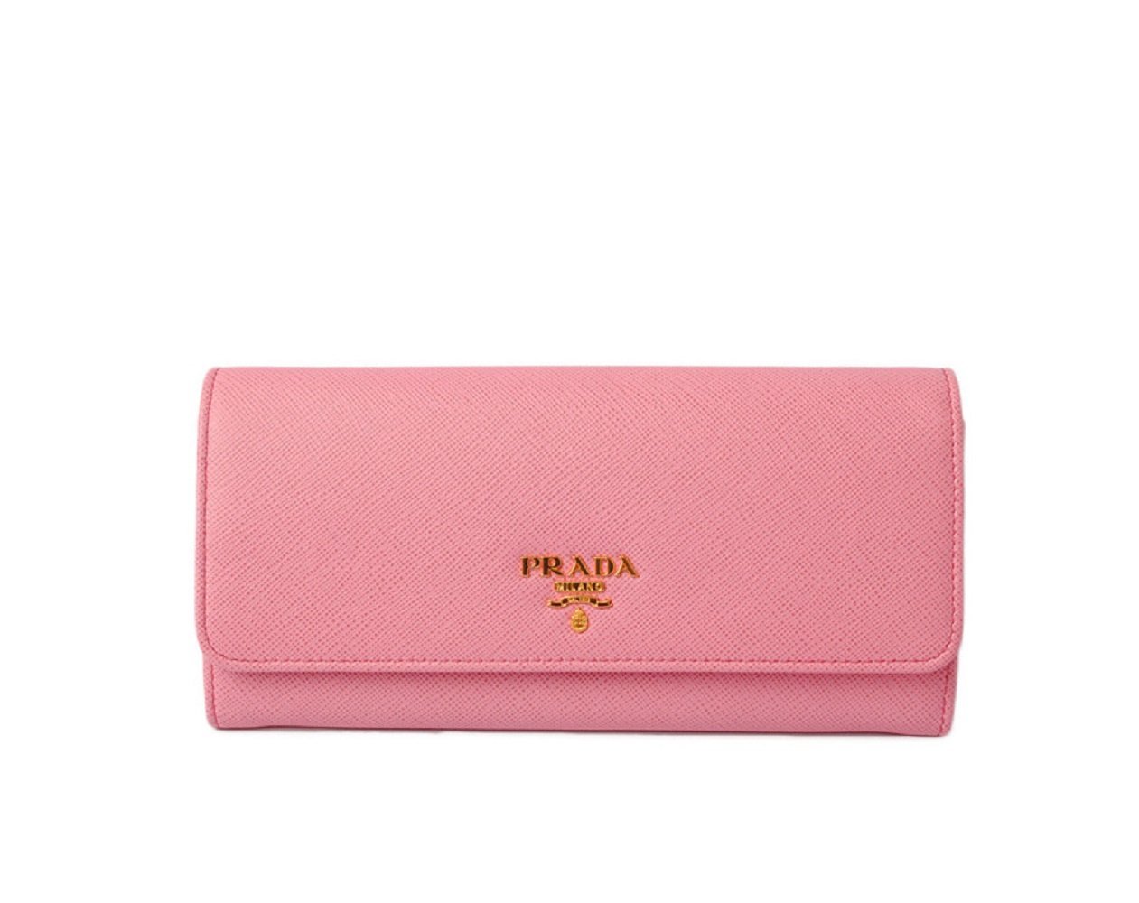 Prada Womens Pink Saffiano Leather Metal Snap Continental Wallet 1MH132