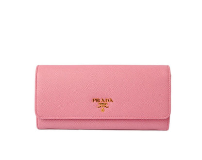 Prada Womens Pink Saffiano Leather Metal Snap Continental Wallet 1MH132