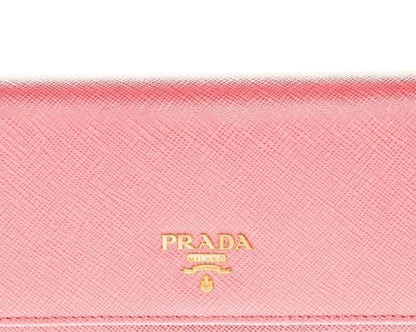 Prada Womens Pink Saffiano Leather Metal Snap Continental Wallet 1MH132