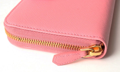 Prada Womens Pink Saffiano Leather Zip Around Continental Bow Wallet 1ML506