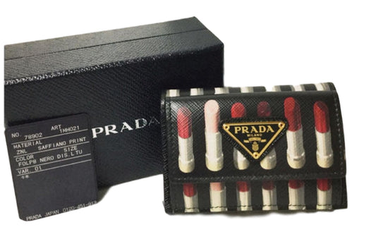 Prada Womens Saffiano Print Lipstick Leather Envelope Snap Wallet 1MH021
