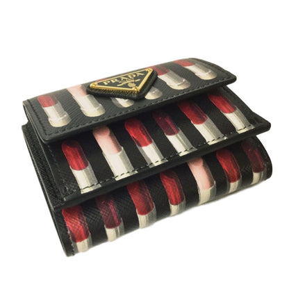 Prada Womens Saffiano Print Lipstick Leather Envelope Snap Wallet 1MH021