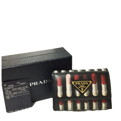 Prada Womens Saffiano Print Lipstick Leather Envelope Snap Wallet 1MH021