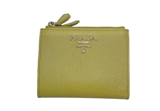 Prada Womens Sole Yellow Bifold Vitello Move Leather Snap Zip Wallet 1ML024