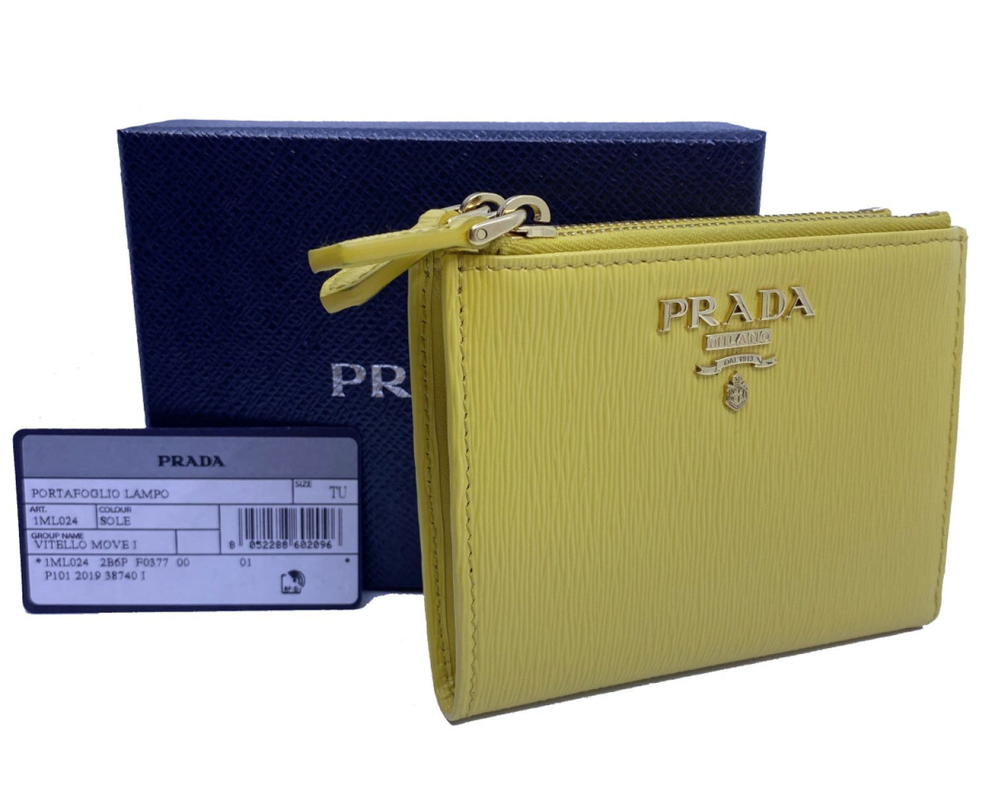 Prada Womens Sole Yellow Bifold Vitello Move Leather Snap Zip Wallet 1ML024