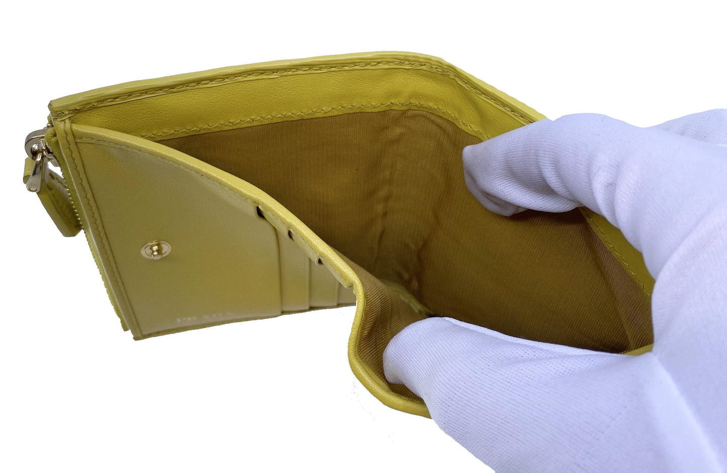 Prada Womens Sole Yellow Bifold Vitello Move Leather Snap Zip Wallet 1ML024