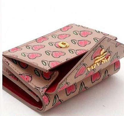 Prada Womens Tan Love Hearts Vitello Move Leather Envelope Snap Wallet 1MH021
