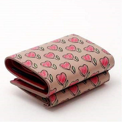 Prada Womens Tan Love Hearts Vitello Move Leather Envelope Snap Wallet 1MH021