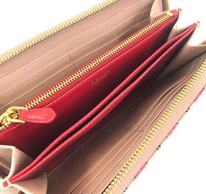 Prada Womens Tan Vitello Move Love Hearts Leather Continental Zip Wallet 1ML506