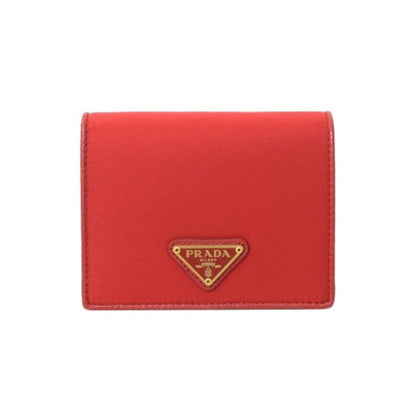 Prada Womens Tessuto Nylon Saffiano Leather Rosso Red Snap Zip Around Wallet 1ML018