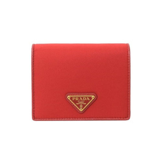 Prada Womens Tessuto Nylon Saffiano Leather Rosso Red Snap Zip Around Wallet 1ML018