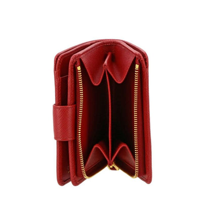 Prada Womens Tessuto Nylon Saffiano Leather Rosso Red Snap Zip Around Wallet 1ML018