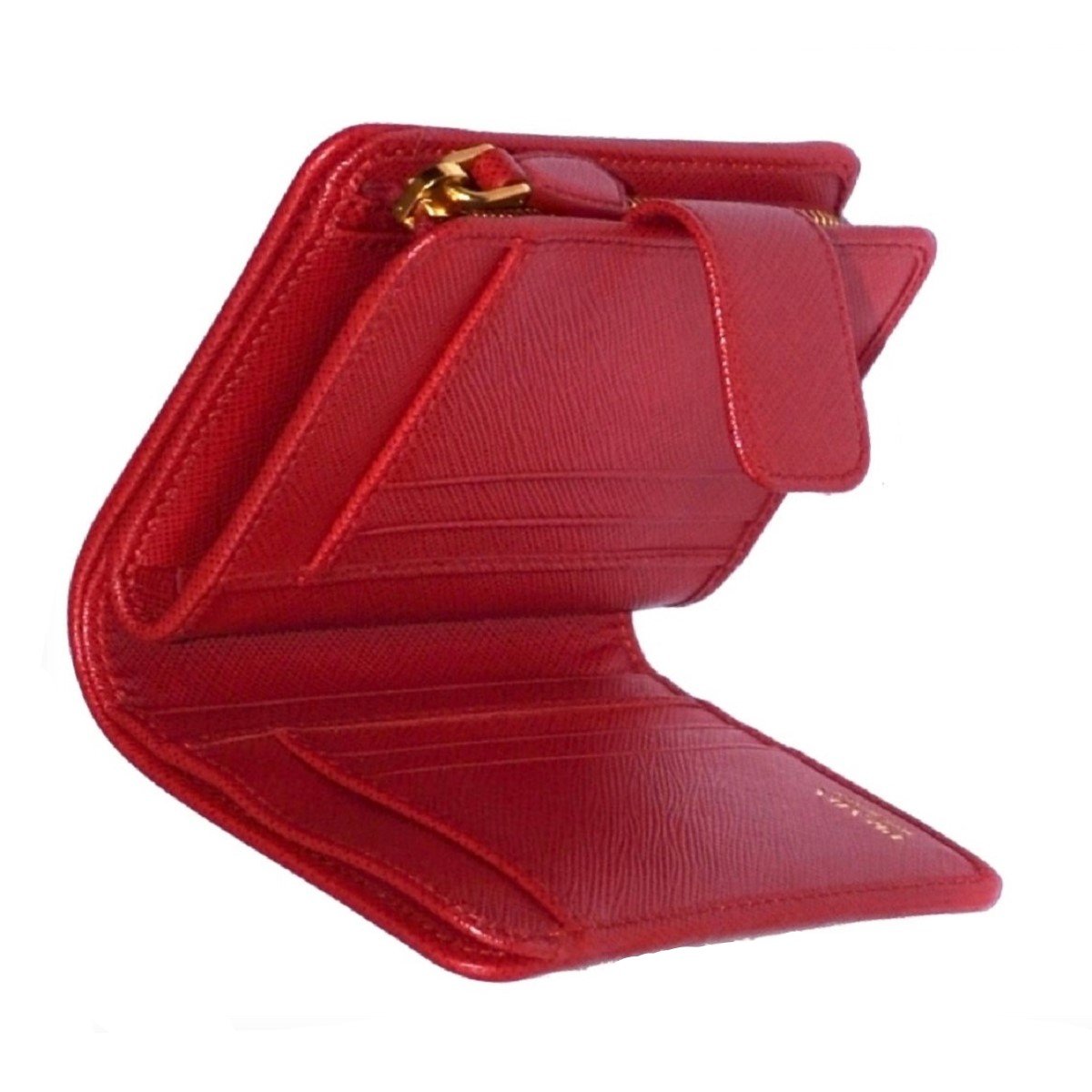Prada Womens Tessuto Nylon Saffiano Leather Rosso Red Snap Zip Around Wallet 1ML018