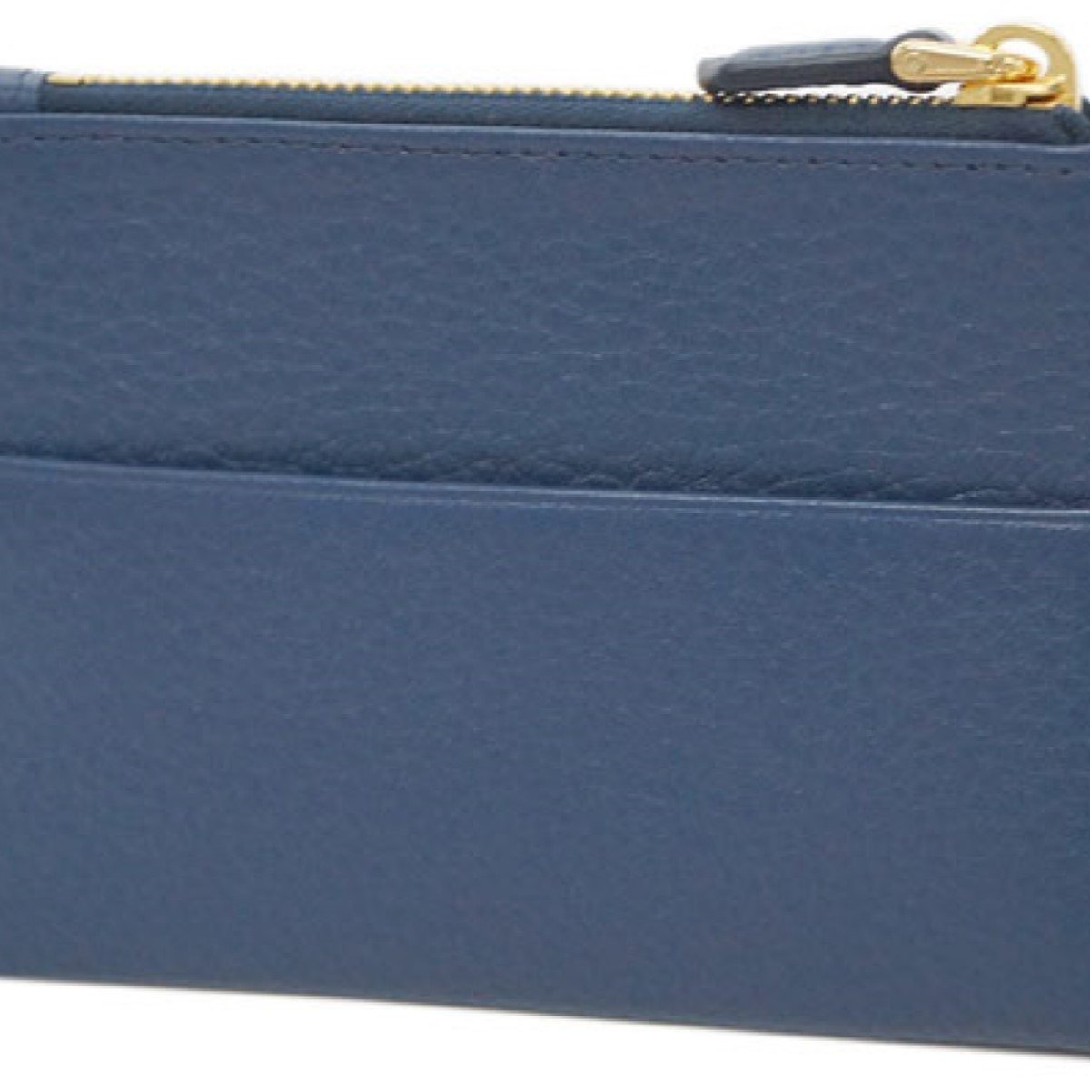 Prada Womens Vitello Grain Bluette Leather Gold Logo Zip Top Card Case 1MC026