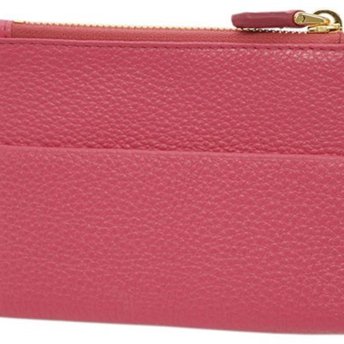 Prada Womens Vitello Grain Peonia Pink Leather Gold Logo Zip Top Card Case 1MC026