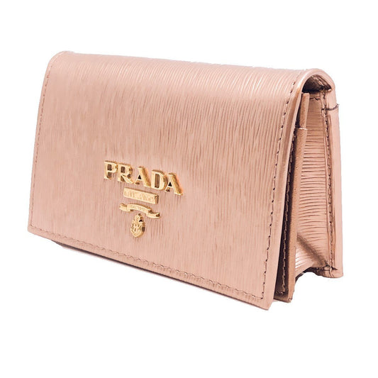 Prada Womens Vitello Move Metallic Gold Leather Card Case Wallet 1MC122