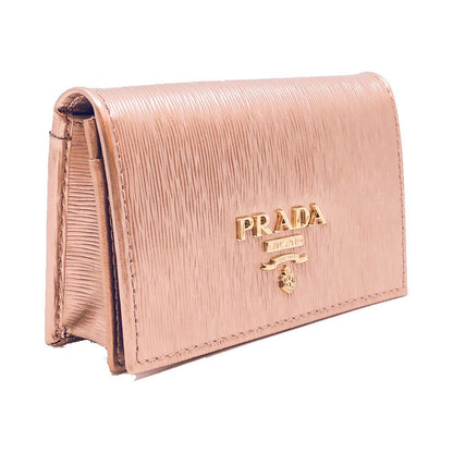Prada Womens Vitello Move Metallic Gold Leather Card Case Wallet 1MC122
