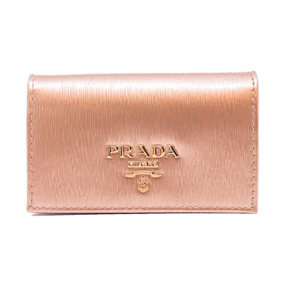 Prada Womens Vitello Move Metallic Gold Leather Card Case Wallet 1MC122