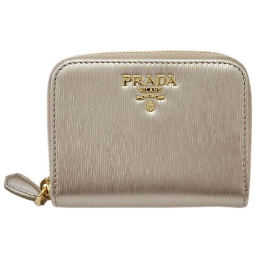 Prada Womens Vitello Move Pirite Gold Leather Zippered Wallet 1MM268