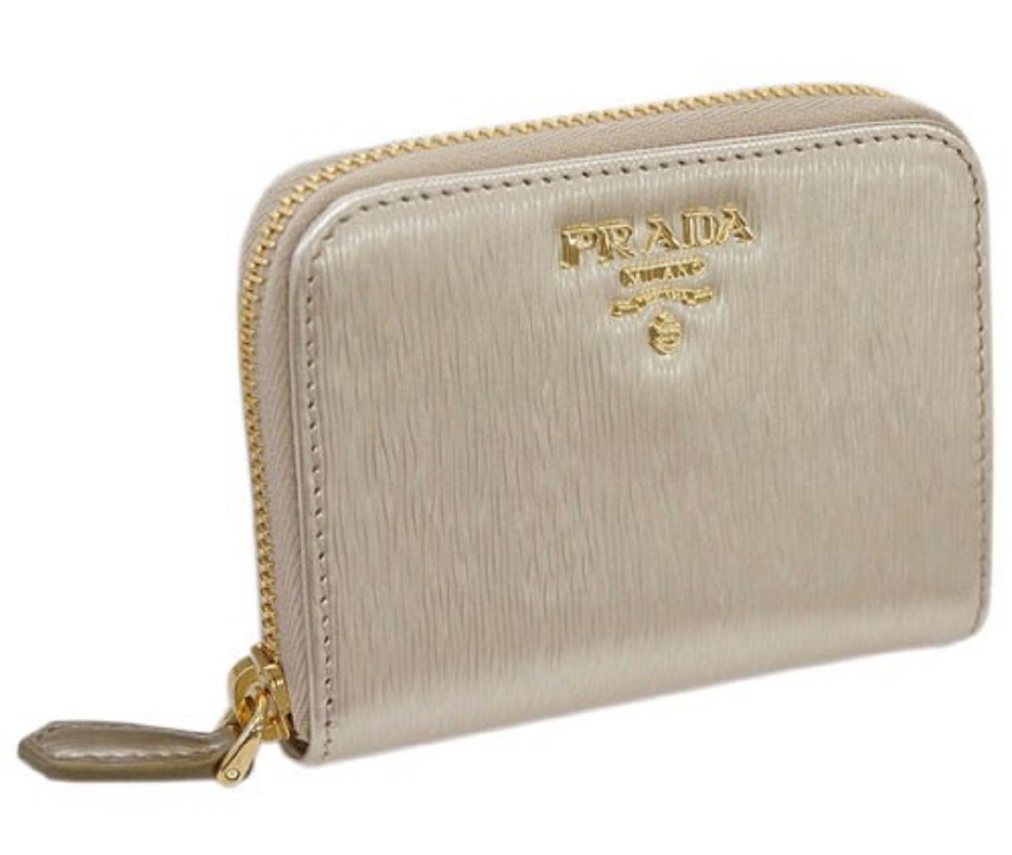 Prada Womens Vitello Move Pirite Gold Leather Zippered Wallet 1MM268
