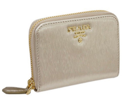 Prada Womens Vitello Move Pirite Gold Leather Zippered Wallet 1MM268