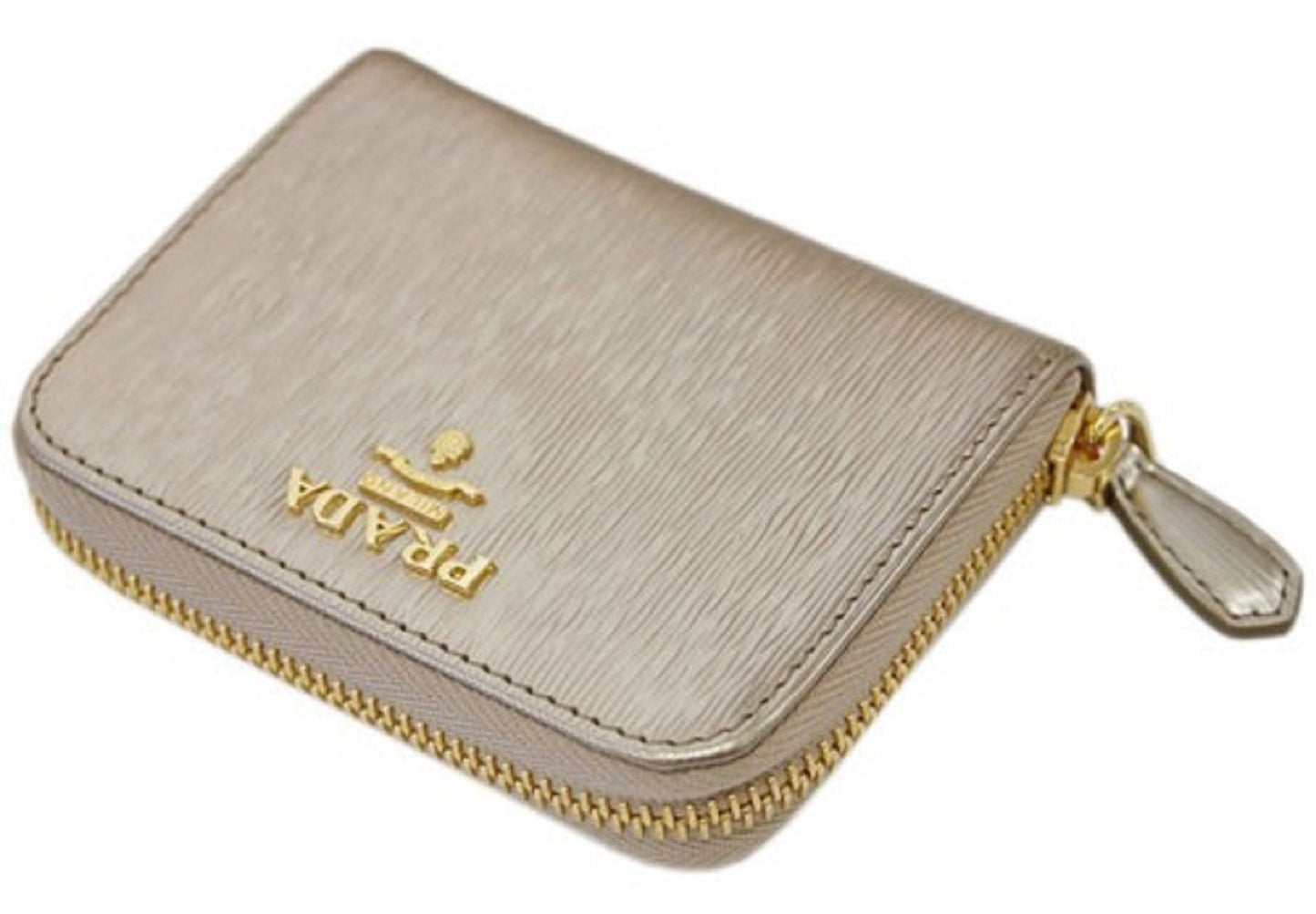 Prada Womens Vitello Move Pirite Gold Leather Zippered Wallet 1MM268