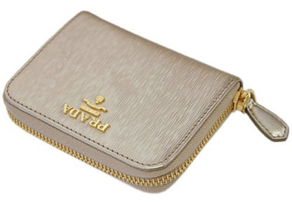 Prada Womens Vitello Move Pirite Gold Leather Zippered Wallet 1MM268