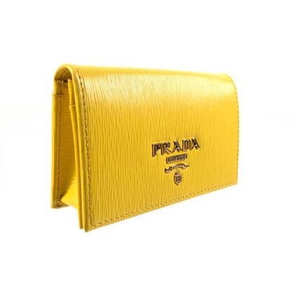 Prada Womens Vitello Move Sole Yellow Leather Card Case Wallet