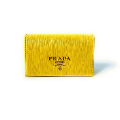 Prada Womens Vitello Move Sole Yellow Leather Card Case Wallet