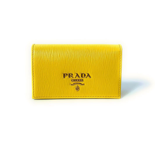 Prada Womens Vitello Move Sole Yellow Leather Card Case Wallet