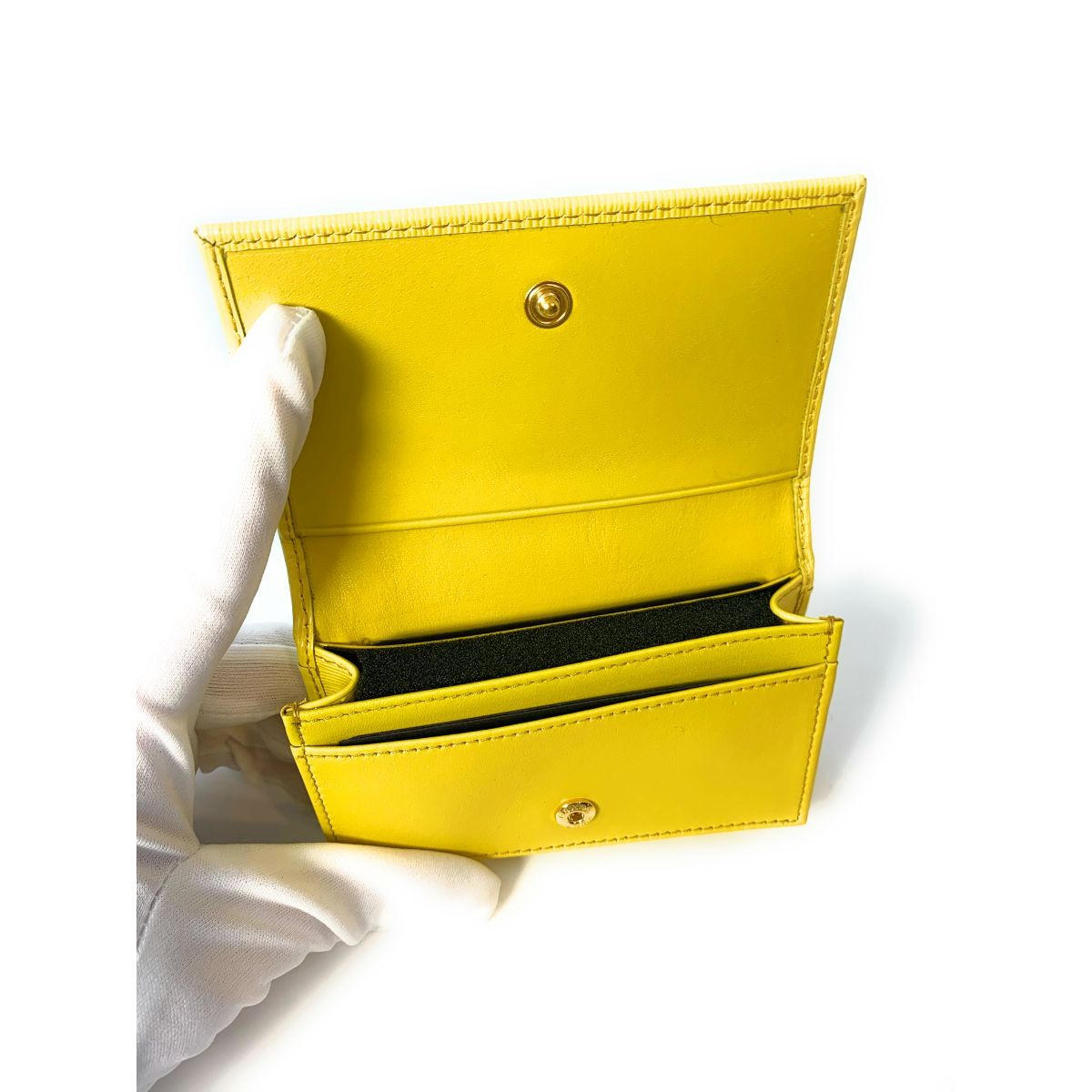 Prada Womens Vitello Move Sole Yellow Leather Card Case Wallet