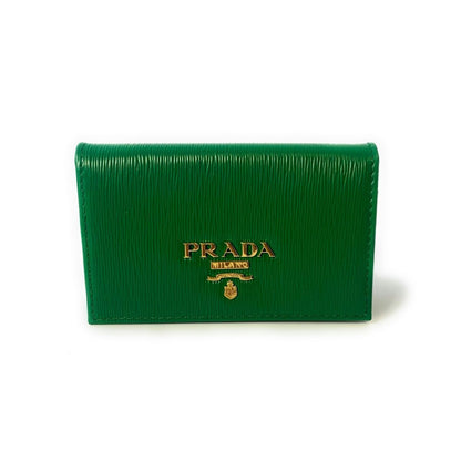 Prada Womens Vitello Move Verde Green Leather Card Case Wallet 1MC122
