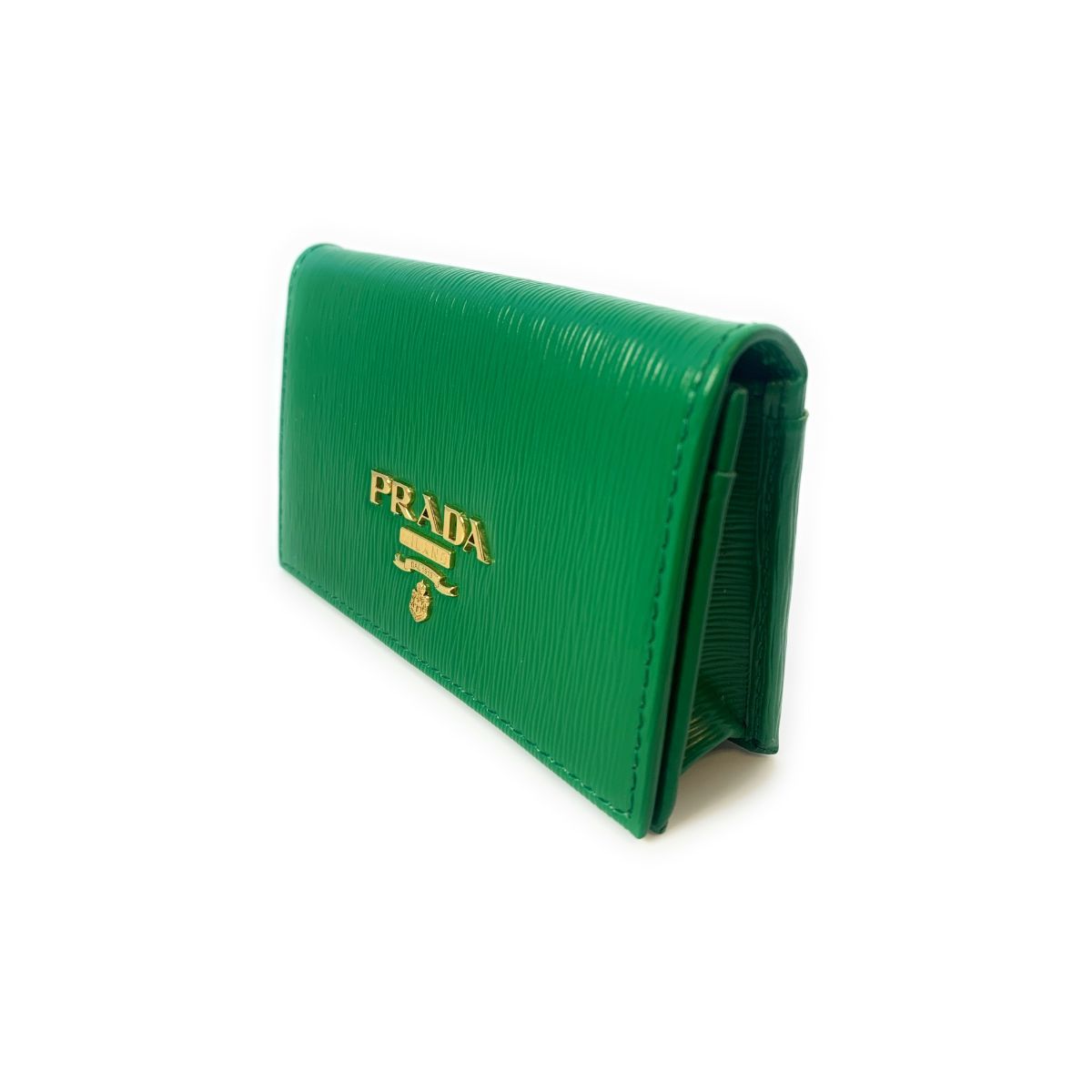 Prada Womens Vitello Move Verde Green Leather Card Case Wallet 1MC122