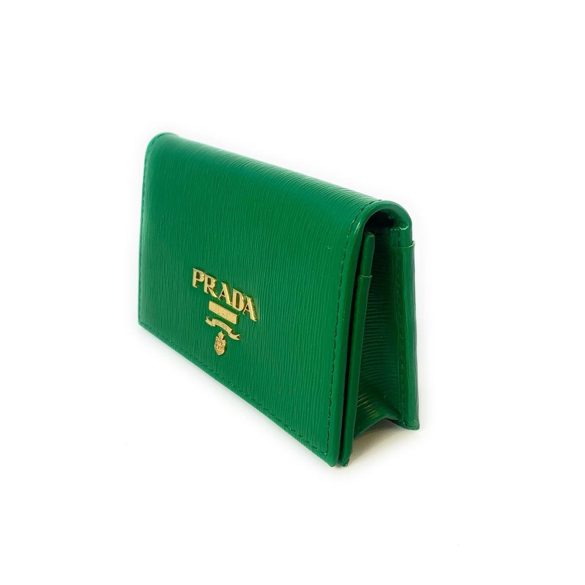 Prada Womens Vitello Move Verde Green Leather Card Case Wallet 1MC122