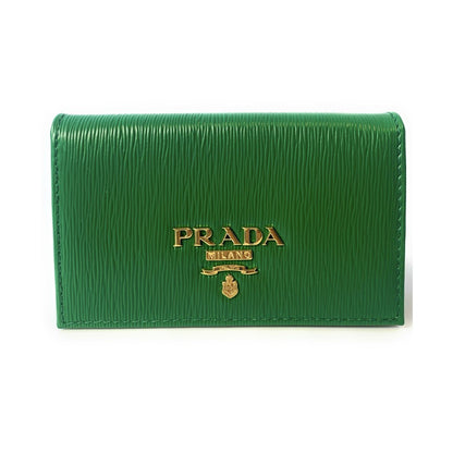 Prada Womens Vitello Move Verde Green Leather Card Case Wallet 1MC122