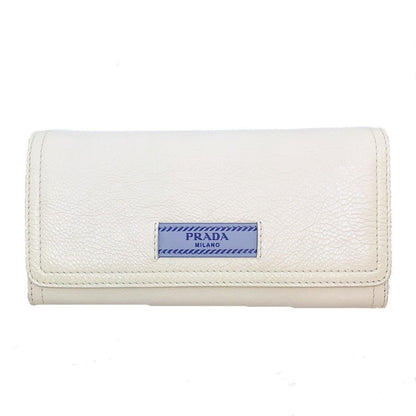 Prada Womens White Glace Calf City Pebbled Leather ID Tag Long Snap Wallet