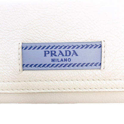 Prada Womens White Glace Calf City Pebbled Leather ID Tag Long Snap Wallet