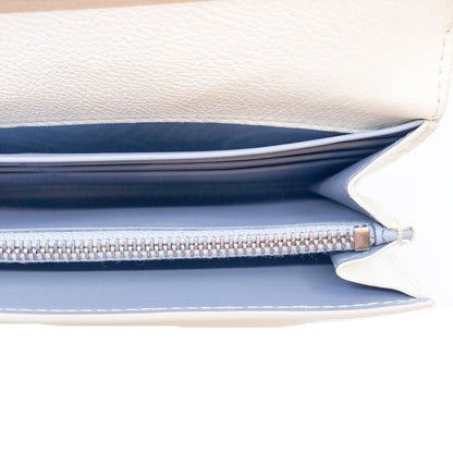 Prada Womens White Glace Calf City Pebbled Leather ID Tag Long Snap Wallet