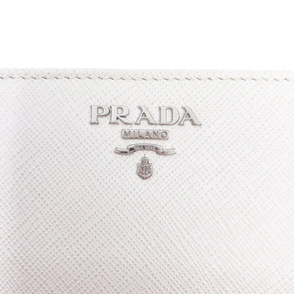 Prada Womens White Leather Zip Black Interior Saffiano Wallet 1ML225