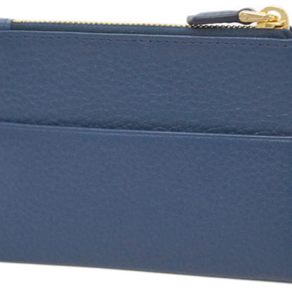 Prada Bluette Saffiano Leather Credit Card Holder with Zipper Gold Prada Logo
