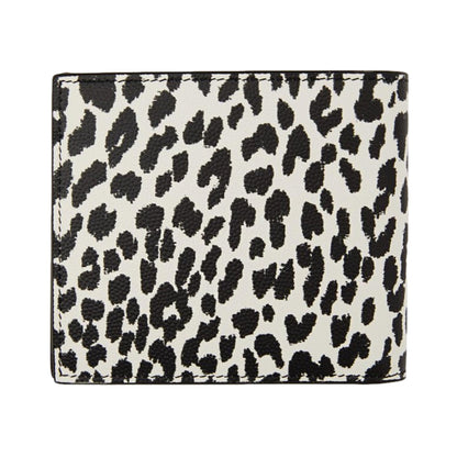 Saint Laurent BabyCat Leopard Print Black and White Leather Bifold Wallet
