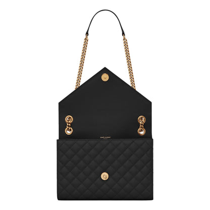 Saint Laurent Black Grain de Poudre Matelasse Medium Shoulder Bag 600185