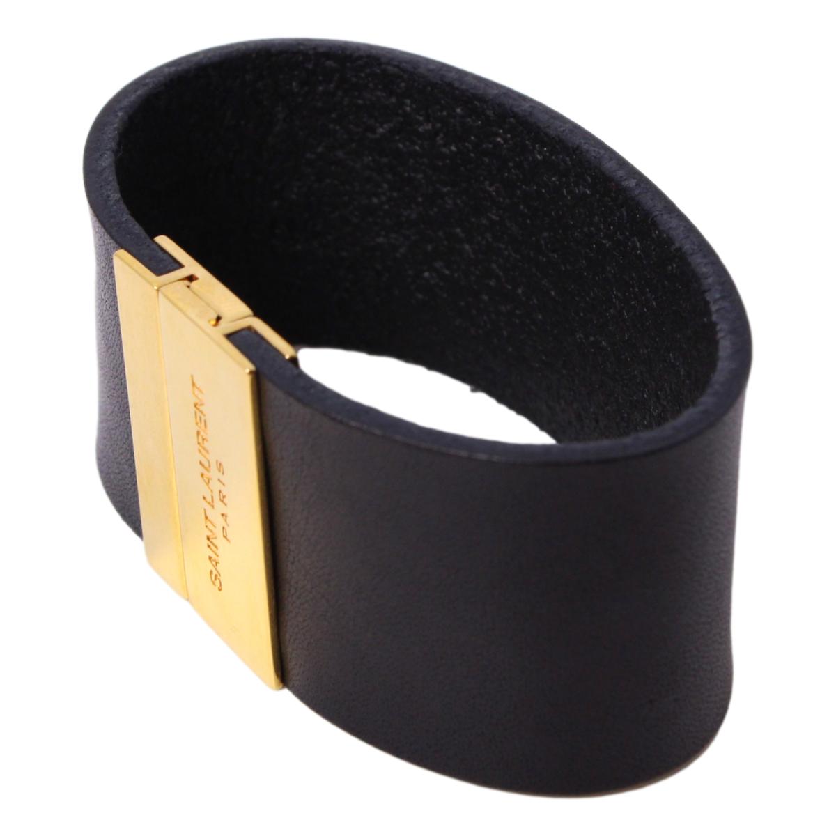 Saint Laurent Black Leather Gold Hardware Medium Bracelet 542012