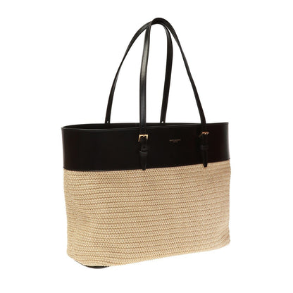 Saint Laurent Boucle Raffia Black Leather Tote 608962