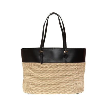 Saint Laurent Boucle Raffia Black Leather Tote 608962