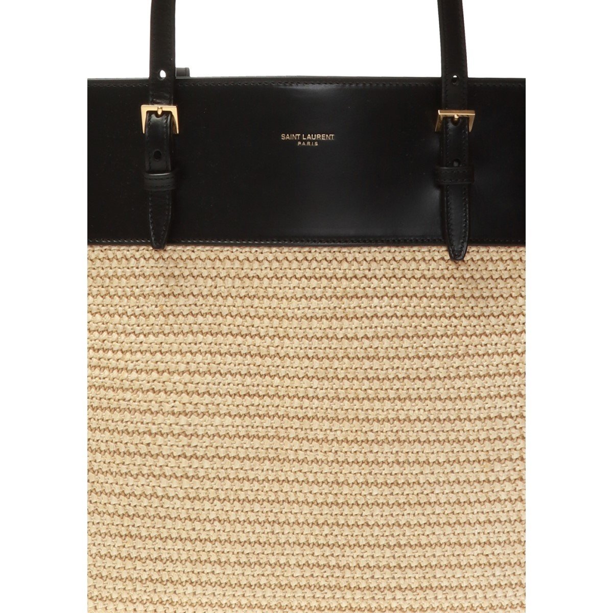 Saint Laurent Boucle Raffia Black Leather Tote 608962