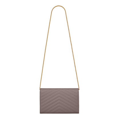 Saint Laurent Cassandre Grey Grain De Poudre Leather Chain Wallet Crossbody Bag