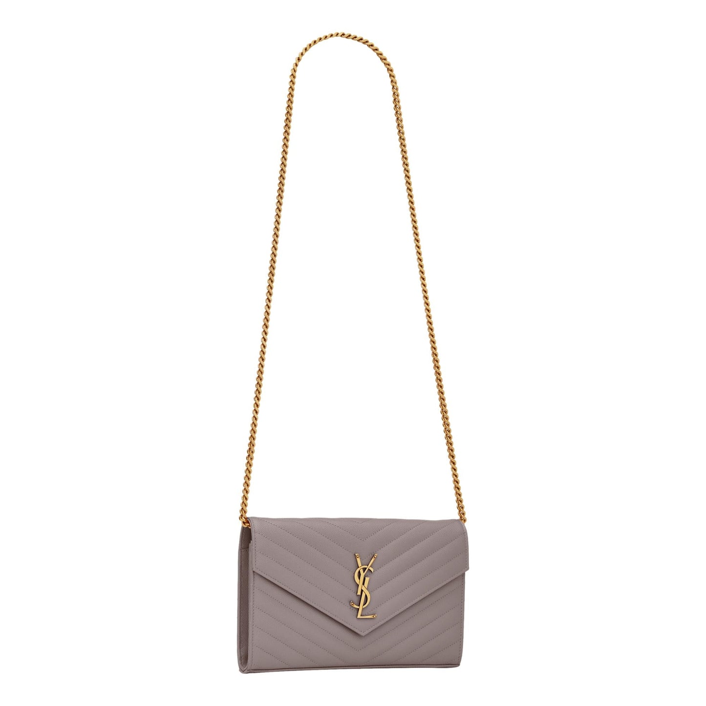 Saint Laurent Cassandre Grey Grain De Poudre Leather Chain Wallet Crossbody Bag