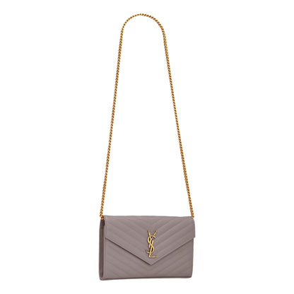 Saint Laurent Cassandre Grey Grain De Poudre Leather Chain Wallet Crossbody Bag