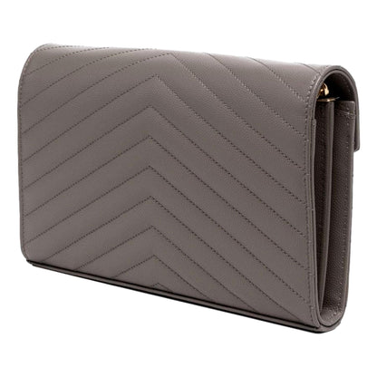 Saint Laurent Cassandre Grey Grain De Poudre Leather Chain Wallet Crossbody Bag
